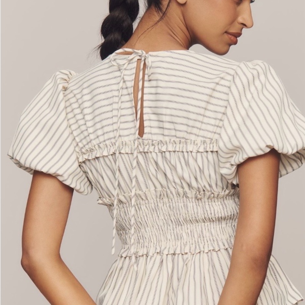 Anthropologie Cream Blouse with Gray Pinstripes - Picture 2 of 4
